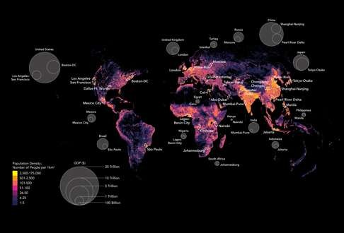 Megacities, a map from Connectography.